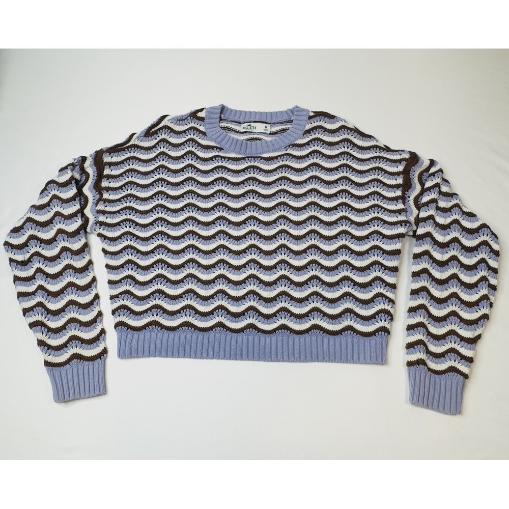 Hollister Crochet Knit Sweater Wave Pattern Women's Pullover Size Medium - Picture 3 of 13